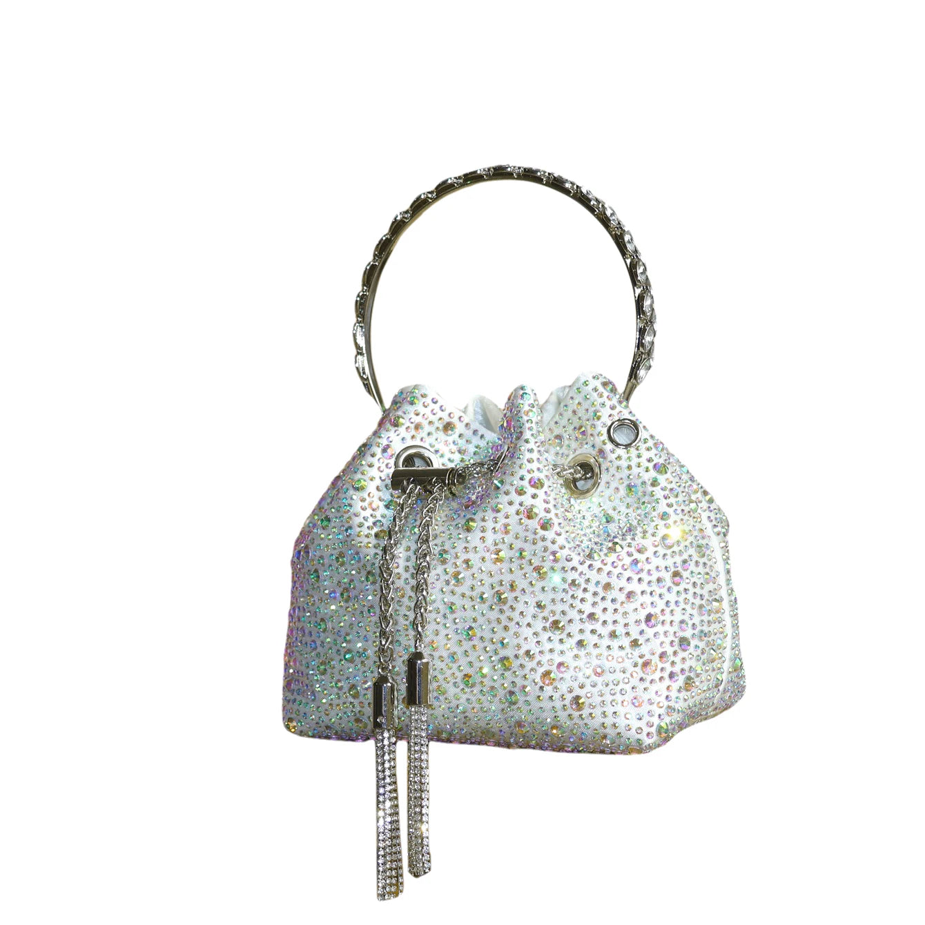 Luxury Designer Rhinestone Evening Clutch | Shiny Crystal Bucket Handbag & Fashion Shoulder Bag Luxegan