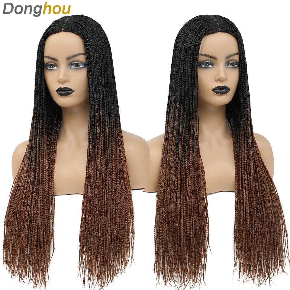New Style Ombre Box Braided Wigs For Women Braided Wig Fake Scalp Wholesale Wigs Perruque Longue Synthétique Braiding Hair Wig Luxegan