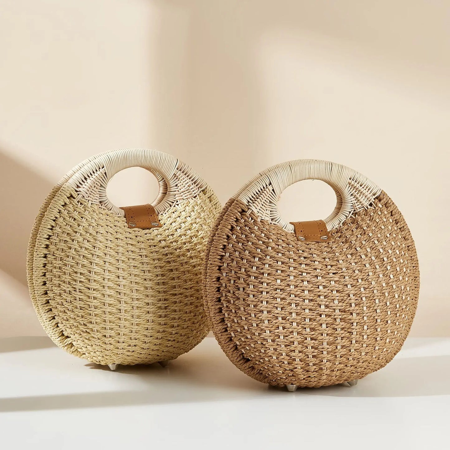 Straw & Rattan Circular Tote | Luxurious Designer Brand Summer Shoulder Bag Luxegan