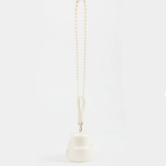 Women’s Acrylic "Cake" Evening Bag | Cute Pearl Embellished Clutch | Luxury Designer Barrel Handbag for Weddings & Parties Luxegan