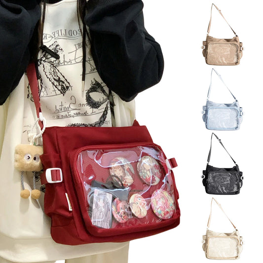 Women’s Japanese Style Ita Bag Shoulder Purse | Chic Messenger School Bag for Teenagers | Multi-Pocket Hobo Bag with Large Clear Window | Versatile DIY Display Crossbody Handbag Luxegan