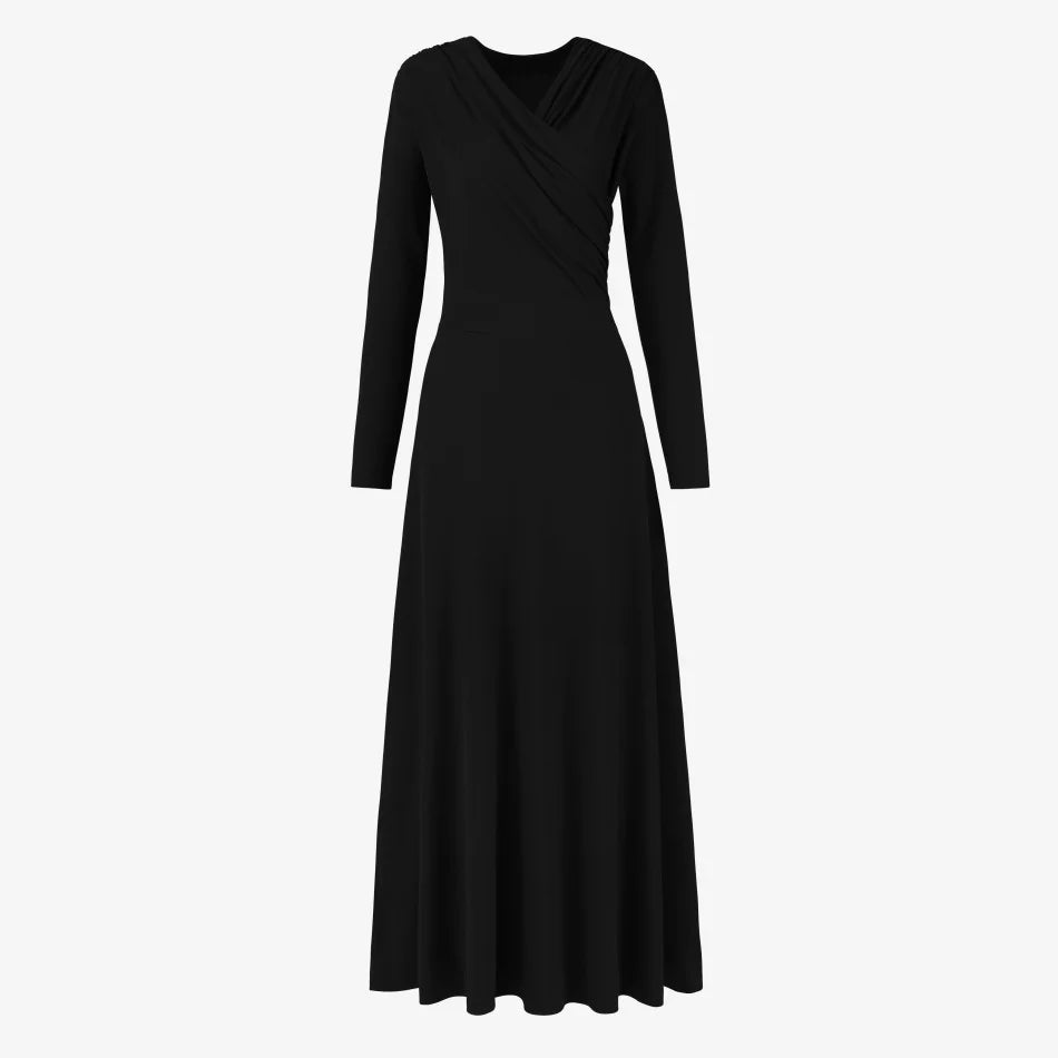 Original Design Flowy Wrap Cotton Maxi Dress | Elegant Lightweight V-Neck Long Dress for Women | Premium Dressy Medium-Stretch Floor-Length Gown | Comfortable Loose Fit Spring/Summer Wardrobe Essential Luxegan