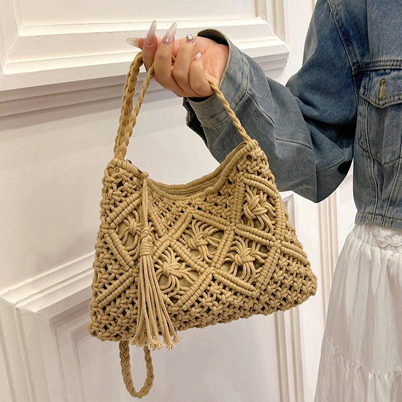 Fashion Woven Hollow Out Shoulder Bag | Straw Summer Crossbody & Beach Handbag Luxegan