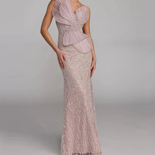 Crystal Beading A-Line Prom Gown | Strapless Floor-Length Evening Dress Luxgan