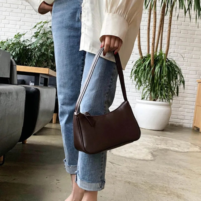 Casual One-Size Women’s Shoulder Bag | Sophisticated Armpit Portable Bag | Luxury Designer Baguette Purse | Fashion-Forward PU Leather Side Bag with Interior Slot Pocket (Model: Portable Bag) Luxegan