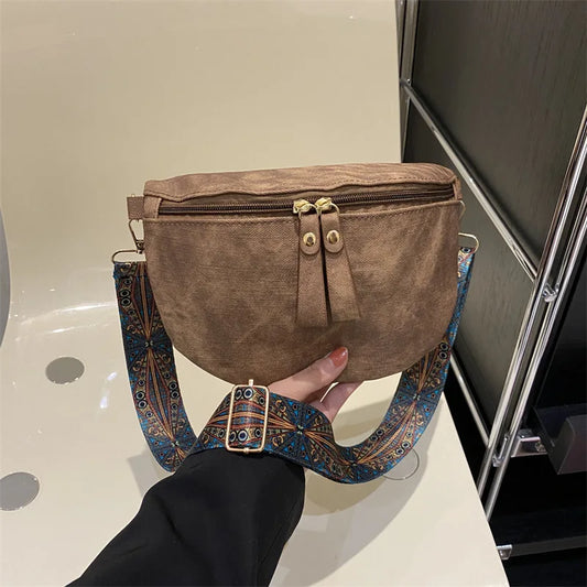 Stylish Hobo Solid Color Satchel | Luxury Designer Chest Bag & Women's PU Leather Waist Bags (Wide Strap Fashion Fanny Shoulder Pack) Luxegan