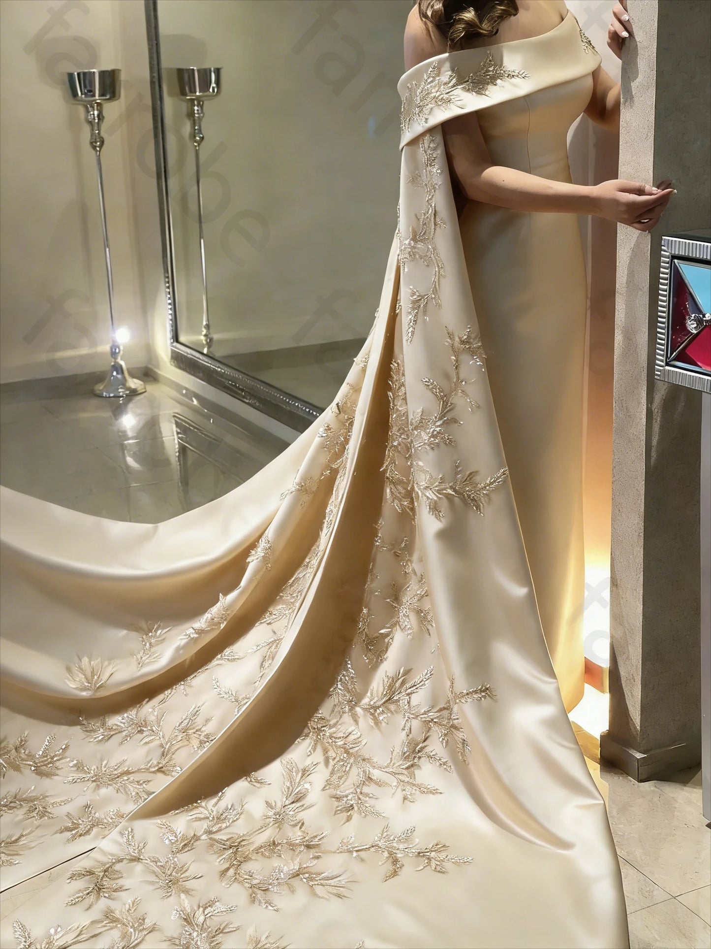 Elegant Beaded Applique Long Wrap Prom Gown | Ankle-Length Sheath Evening Party Dress | Premium Floral Chiffon A-Line Special Occasion Dress | Model 1 Sleeveless Cap Sleeve Gown with Zipper Back Luxegan