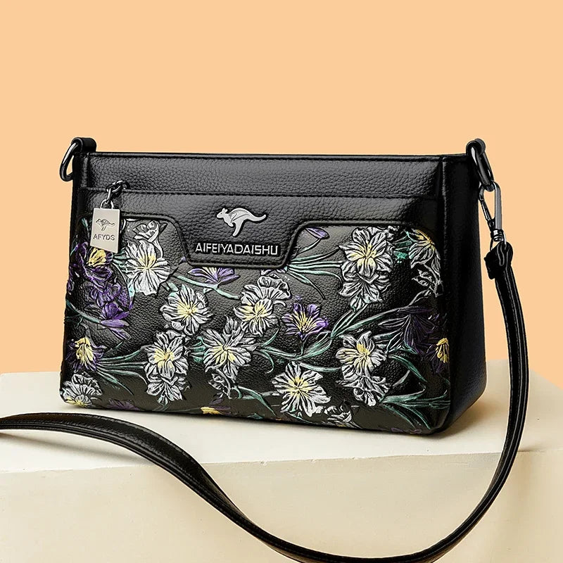 Women's Floral Patterned Shoulder Bags | High-Quality Leather Crossbody Bag & Elegant Commuting Handbags Luxegan