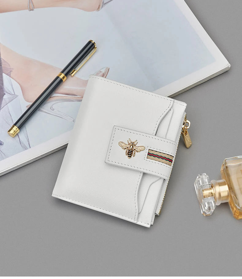 Short Women's Fashion Cowhide Wallet | Personalized Card Holder & Coin Money Bag | Premium Split Leather Bifold with Note Compartment & Photo Holder Luxegan