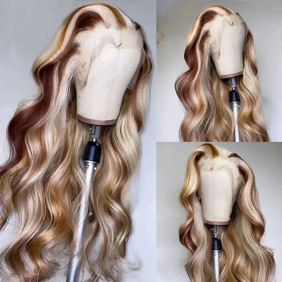 Black and Pink Highlight Body Wave Wig | Sophisticated 13x4 HD Transparent Lace Frontal | Elegant High-Temperature Fiber Glamour | "Dignified" 18–32 Inch Pre-Plucked Glueless Wig for Radiant Versatile Styling Luxegan