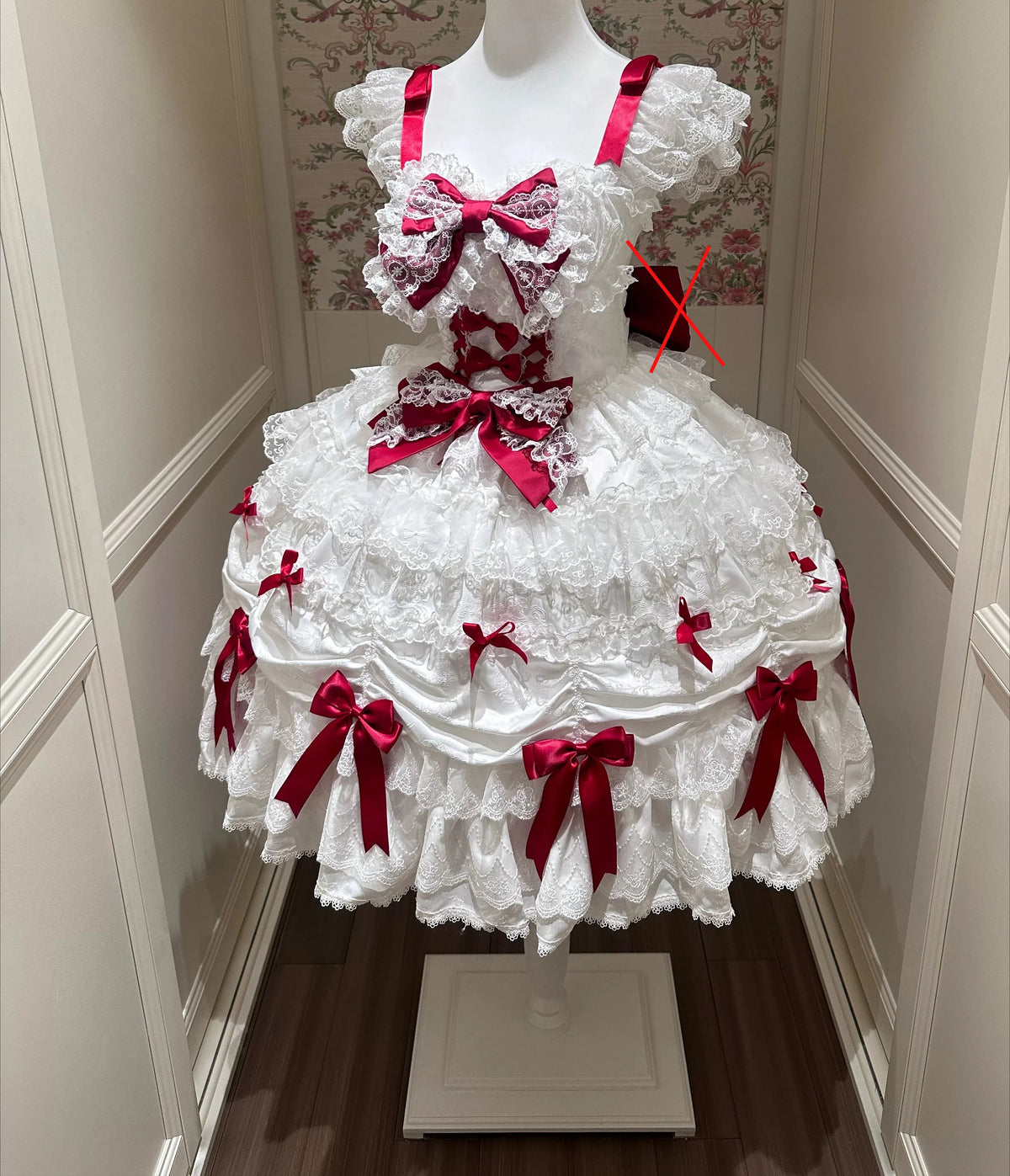 Sweet Lolita JSK Dress Set – Lace, Bow, Spaghetti Strap, Square Collar, A-Line