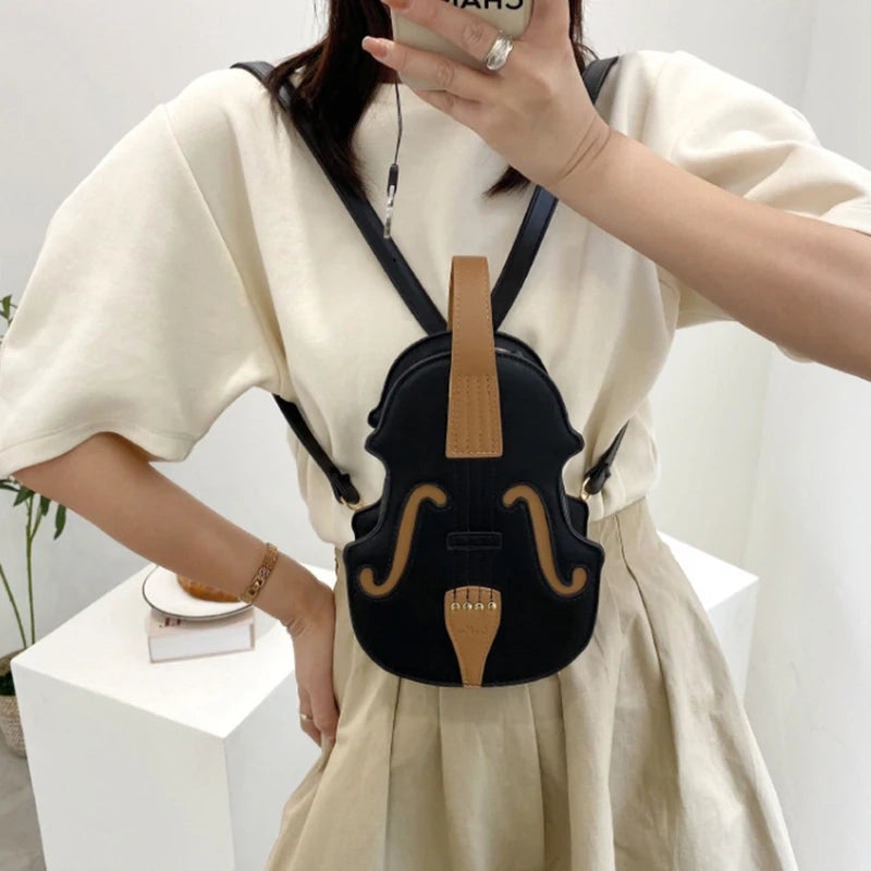 Creative Violin Female Crossbody Bag | PU Leather Small Backpacks for Women | Luxury Design Thread Ladies Fashion Shoulder Bag Luxegan