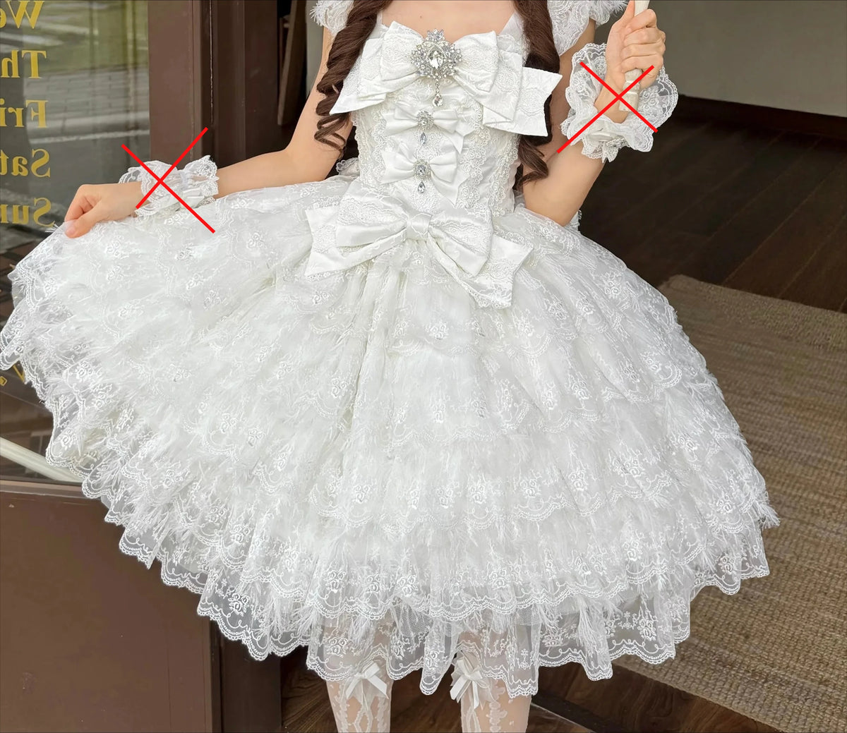 Sweet Lolita JSK Dress Set – Lace, Bow, Spaghetti Strap, Square Collar, A-Line