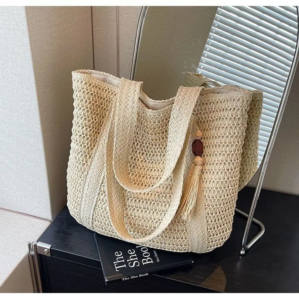Straw Woven Shoulder Bags for Women | Summer Beach Handbag with Tassel Luxegan