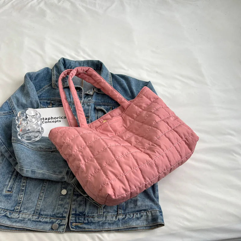Minimalist Quilted Tote Bag | Large Capacity Puffy Shoulder Bag Luxegan
