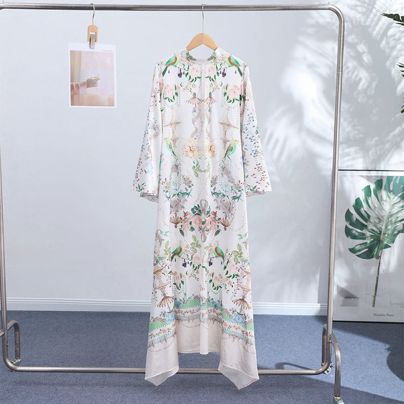 Print Round Neck Flared Half Sleeve Slim Fit Voluminous Skirt Ankle-Length Dress – Natural Waist, Summer Luxegan