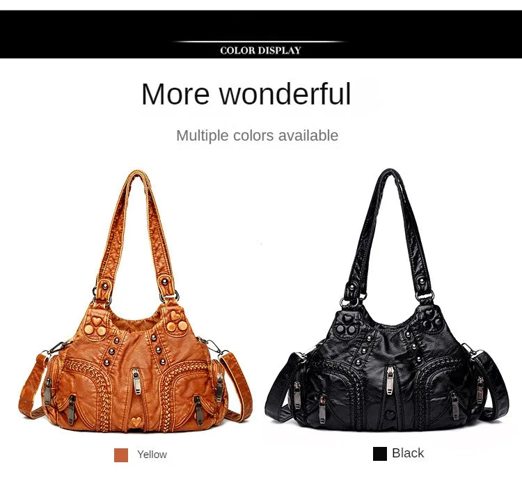Vintage Y2K Punk Goth Shoulder Bag | Large Capacity Rivet Motorcycle Tote | Luxury Designer PU - view 5