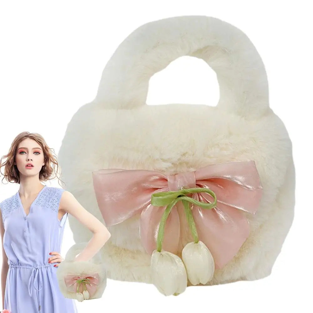Top Handle Bag Small Women Tote Bag Furry Tote Bag Women Plush Bag Stylish Tote Handbags For Women Girls