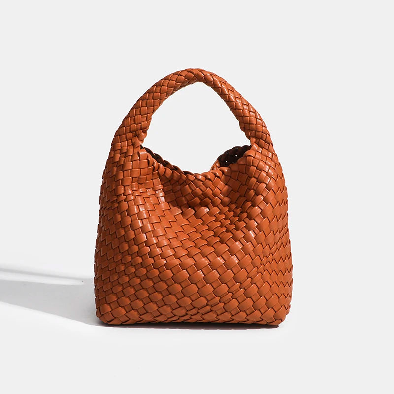 PU Woven Composite Bucket Bag | Soft Fashion Criss-cross Tote Luxegan