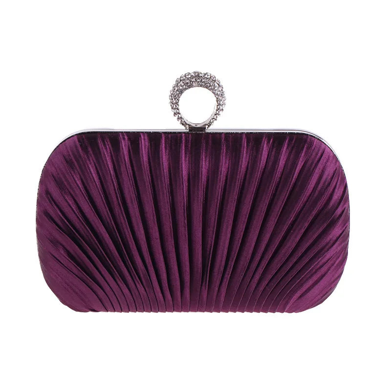 Diamond Glitter Ruched Shell Clutch | Sophisticated "Minaudiere" Silhouette | Elegant Banquet Dinner Prom Purse | "Dignified" High-Performance Synthetic Leather Essential for Radiant Versatile Styling Luxegan