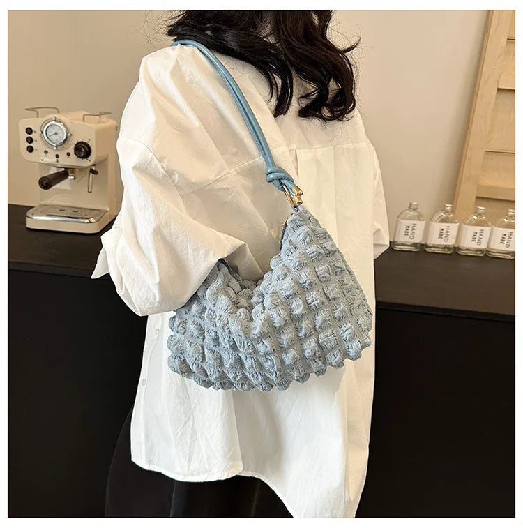 Canvas Wrinkle Bag for Women | Shoulder Bags & Pleated Bubbles Handbags (Padded Casual Underarm Quilted Tote Cloud Bag Purse) Luxegan