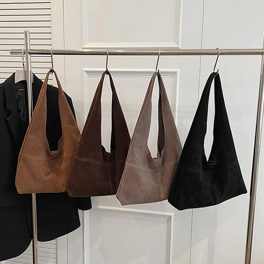 Women's Faux Suede Tote Bag | Vintage Large Capacity Shoulder & Underarm Handbag (Designer Style, Simple Commuting Bag) Luxegan