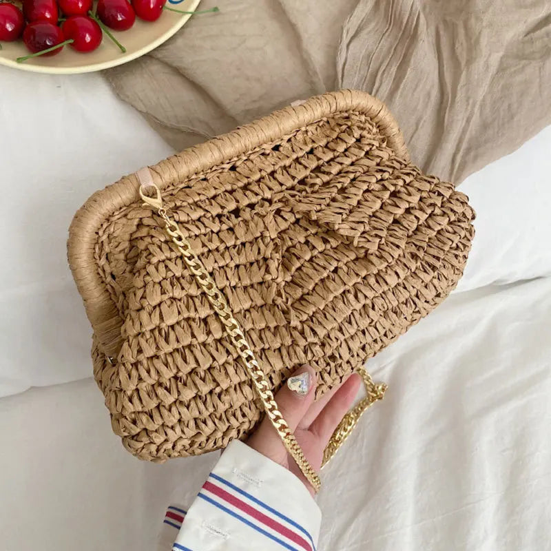 Bohemian Straw Dumpling Clutch Bag | Woven Straw Tote Purse for Women (Summer Beach Bag, Wicker Clutch) Luxegan