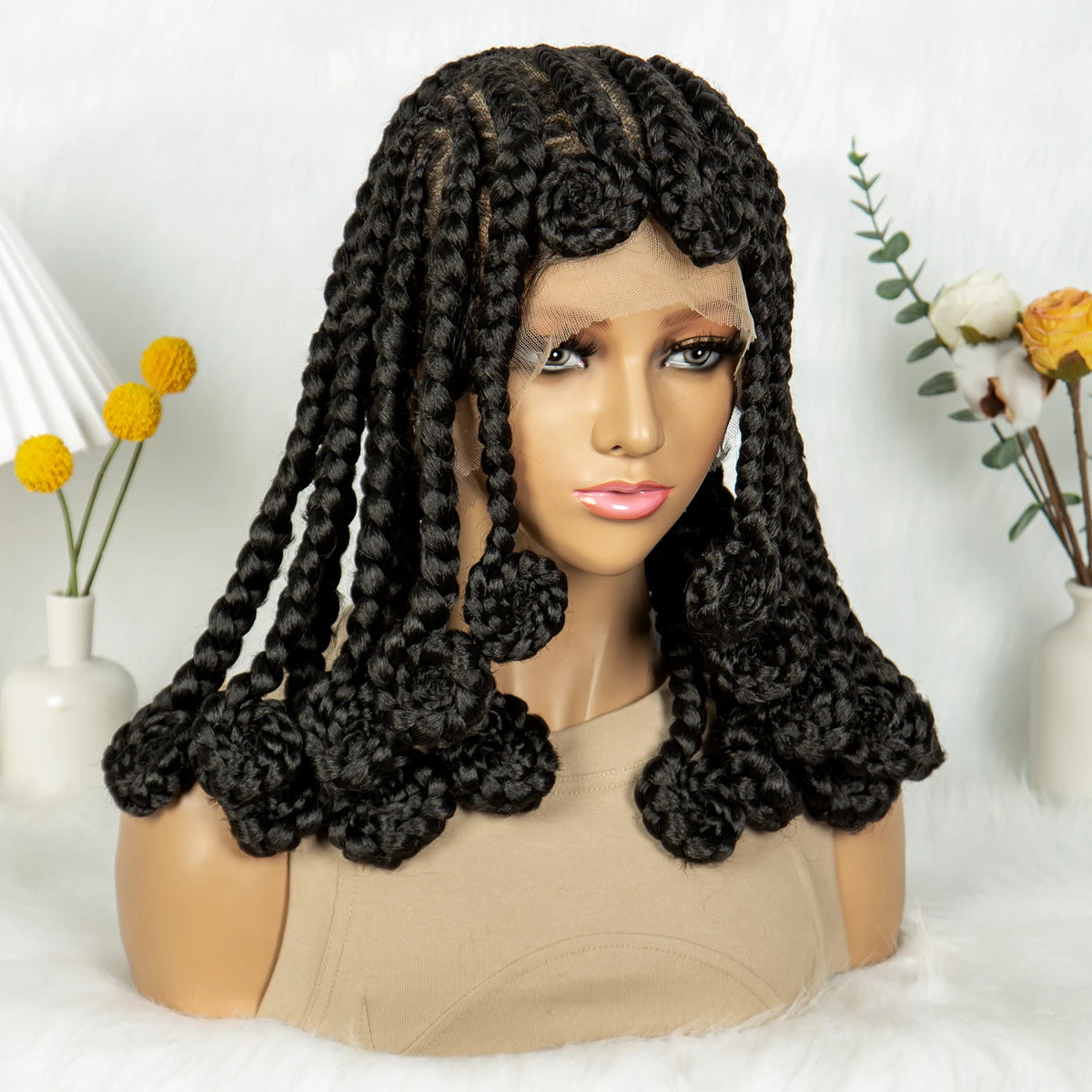 14 Inch Jumbo Bantu Knotless Box Braided Wig | Full Lace Cornrow