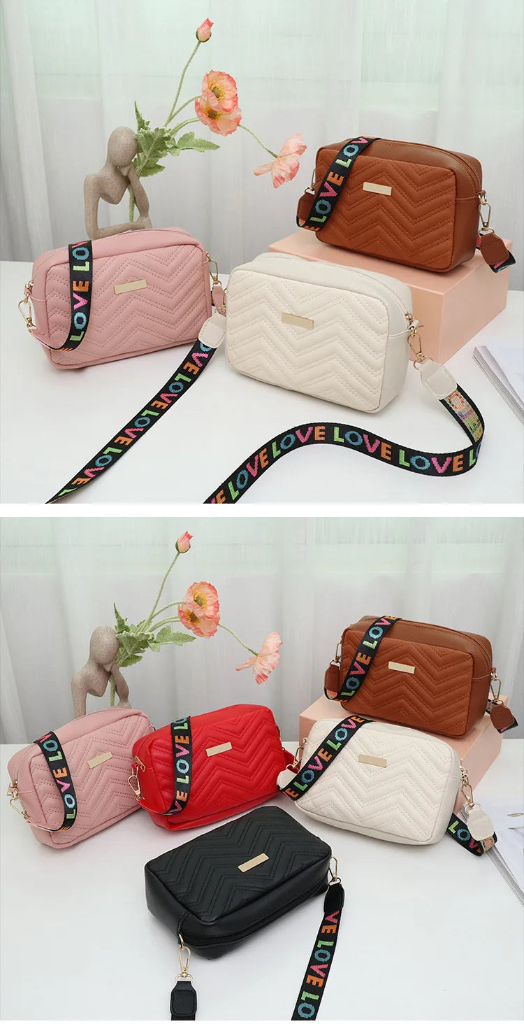 Embroidered Camera Bag | Casual Small Square Bag with Printed Strap Luxegan