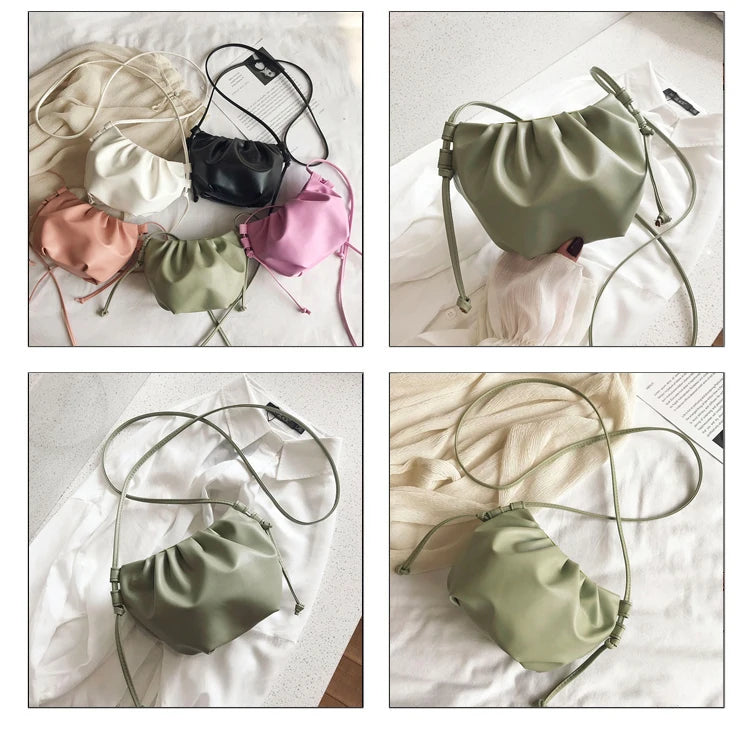 Fashion Women Shoulder Bag New Arrival Crossbody Bag Female | Solid Color Pleated Design Mini Zipper Cloud Bag for Girl (Сумка) Luxegan