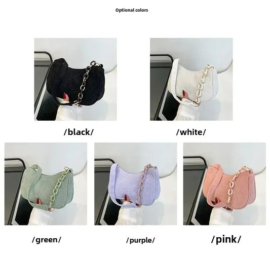 Fashion Vintage Corduroy Underarm Bag | Sophisticated Dumpling-Shaped Shoulder Purse | Elegant Solid-Color Female Handbag | "Dignified" Soft Casual Clutch for Versatile Daily Styling Luxegan