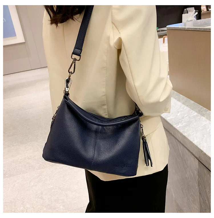 Genuine Leather Women's Bags | Fashion Tassel Women's Handbags & Crossbody Bags (Solid Colours Satchel Large Capacity) Luxegan