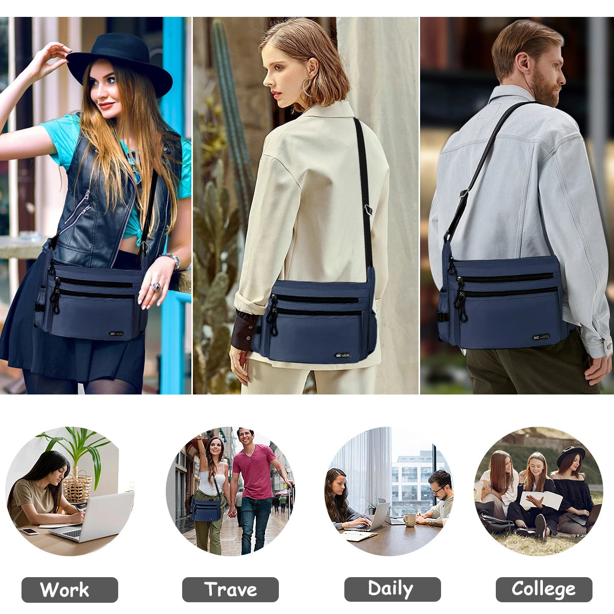 Unisex Waterproof Nylon Shoulder Bag | High-Quality Casual Crossbody Messenger Bag | Large Capacity Satchel for Women, Men & Students | Versatile Four-Season All-Weather Handbag Luxegan