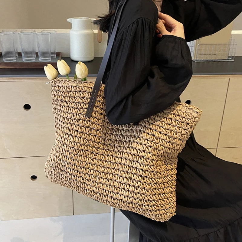 Bohemian Straw Woven Tote | Casual Large Capacity Beach Bag Luxegan