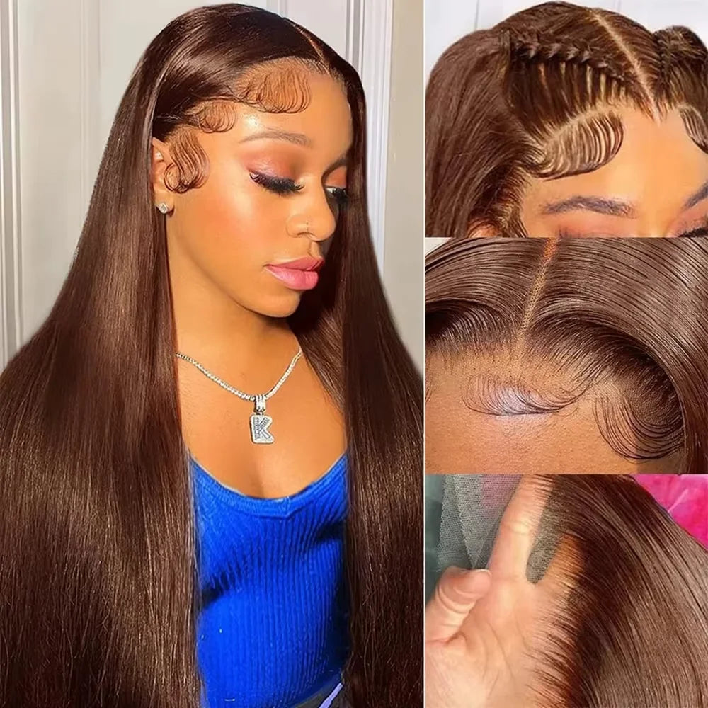 46-Inch #4 Chocolate Brown Straight HD Lace Wig | Sophisticated 200% Density 13x6 Transparent Frontal | Elegant "Brazilian Remy" Silhouette | "Dignified" Pre-Plucked Human Hair for Radiant Versatile Styling Luxegan