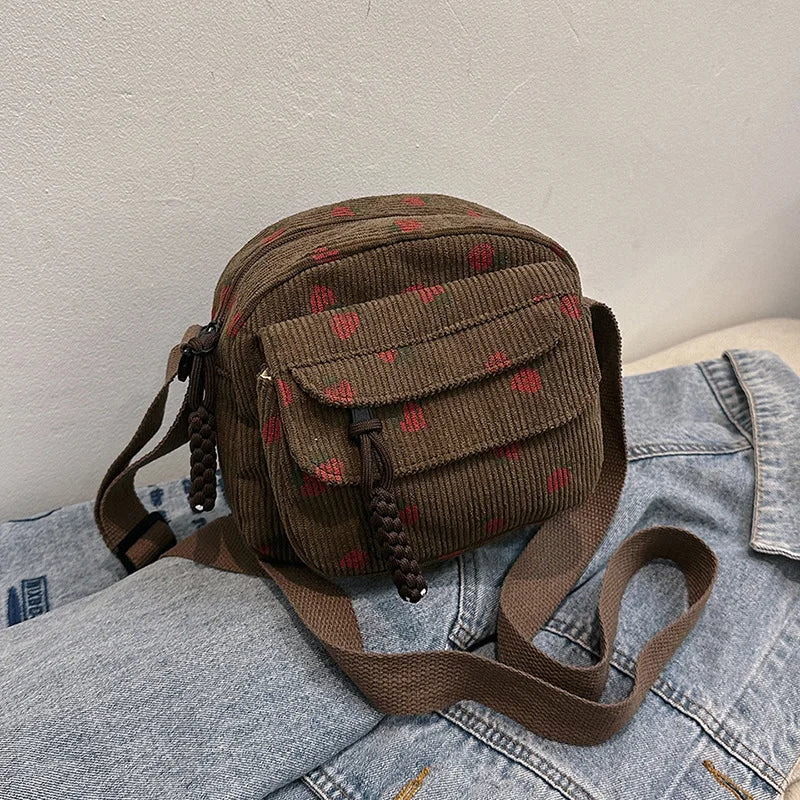 Casual Corduroy-Style Messenger Bag | Sophisticated Small Shoulder Purse | Elegant Teenager Crossbody Tote | "Dignified" Structured Canvas Bag for Versatile Student Styling Luxegan