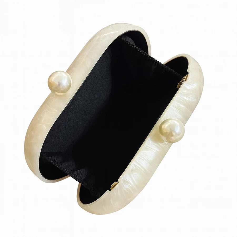 Novelty Oval Shell Shaped Clutch | Sophisticated "Pearlescent" Silhouette | Elegant Acrylic Long Chain Shoulder Bag | "Dignified" High-Performance Banquet Essential for Radiant Versatile Styling Luxegan