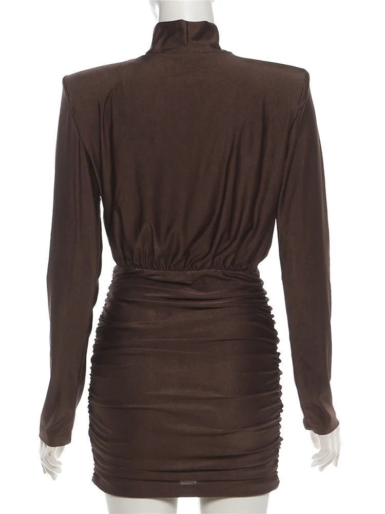 Turtleneck Ruched Mini Bodycon Dress Luxegan