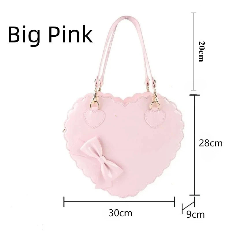 PU Leather Bow Shell Bag | Hard Pink Lolita Japan Style Messenger Purse Luxegan