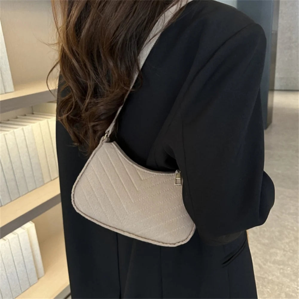 Nylon Mini Box Bag | Soft Felt Texture Solid Underarm Shoulder Bag Luxegan
