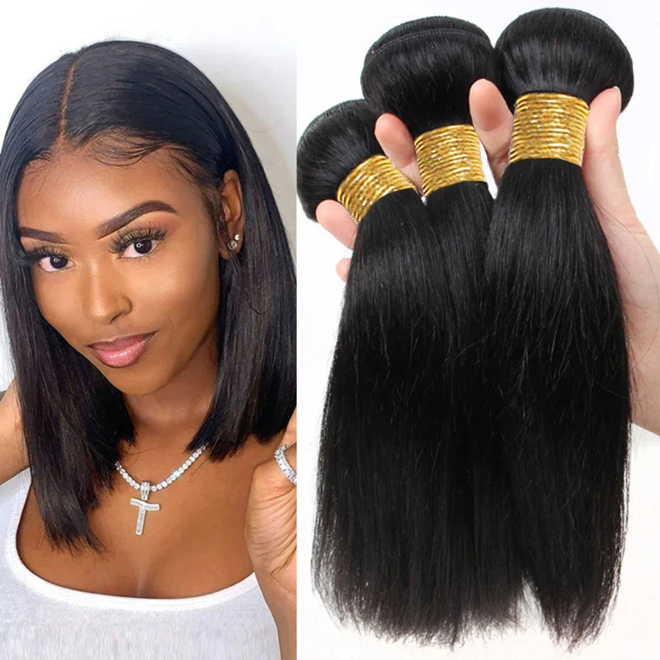 12A Peruvian Straight Bundles | 100% Raw Virgin Human Hair Extensions (Natural Black, 1/3/4 Pcs) Luxegan
