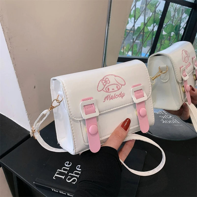 Sanrio Kawaii Hello Kitty My Melody Kuromi Cinnamoroll Square Shoulder Bags | PU Cartoon Fashion Simple Satchel Crossbody Bag (Gift) Luxegan