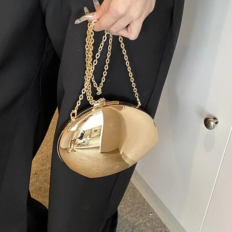 Designer Acrylic Shell Shape Clutch Bag | Gold Silver Women's Evening Party Bag & Cute Shiny Metal Shoulder Crossbody Bags (Small Purse) Luxegan