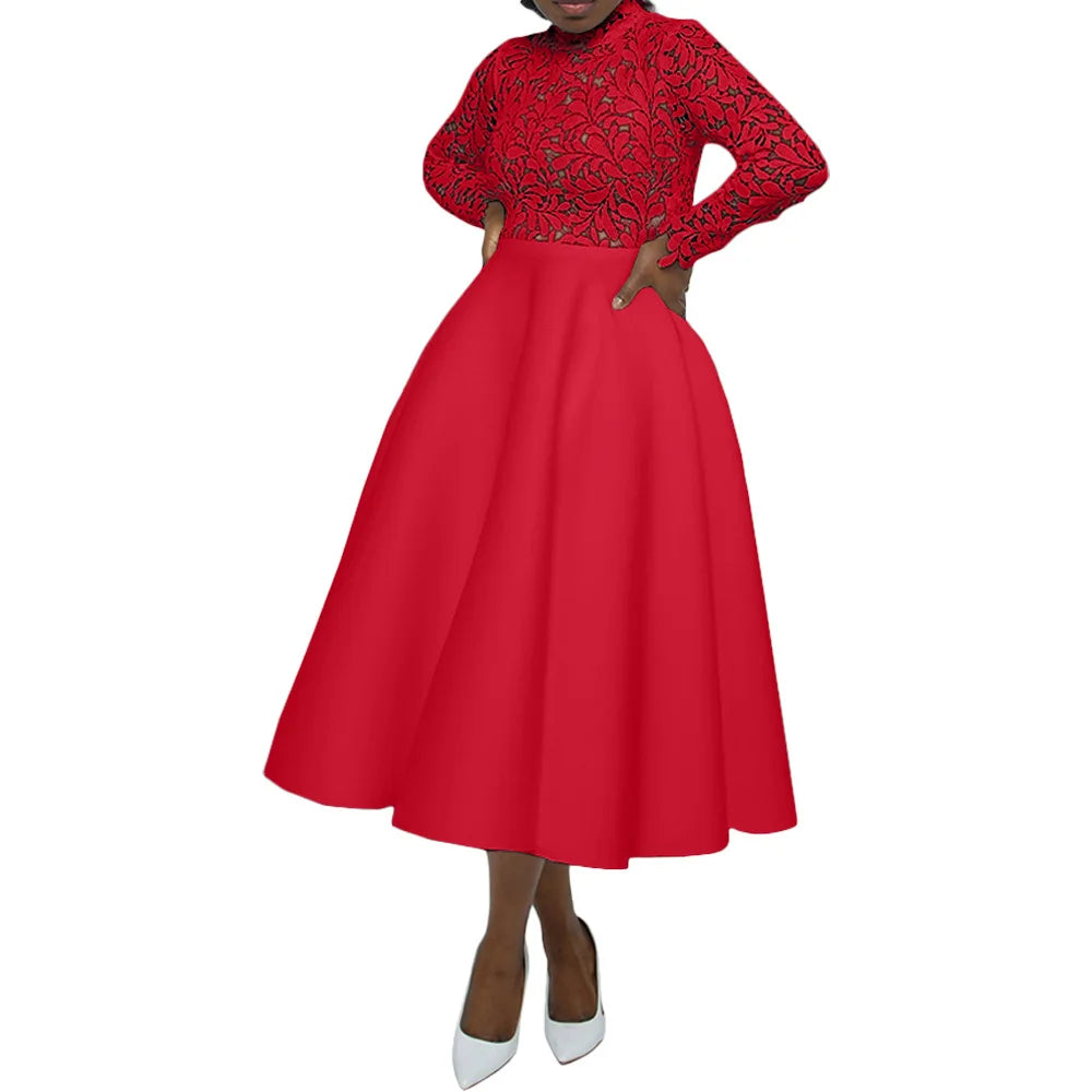 Solid Casual O-Neck Full-Length Sleeve Regular Fit A-Line Mid-Calf Dress – Non-Stretch Polyester, Natural Waist, Autumn/Winter Luxegan