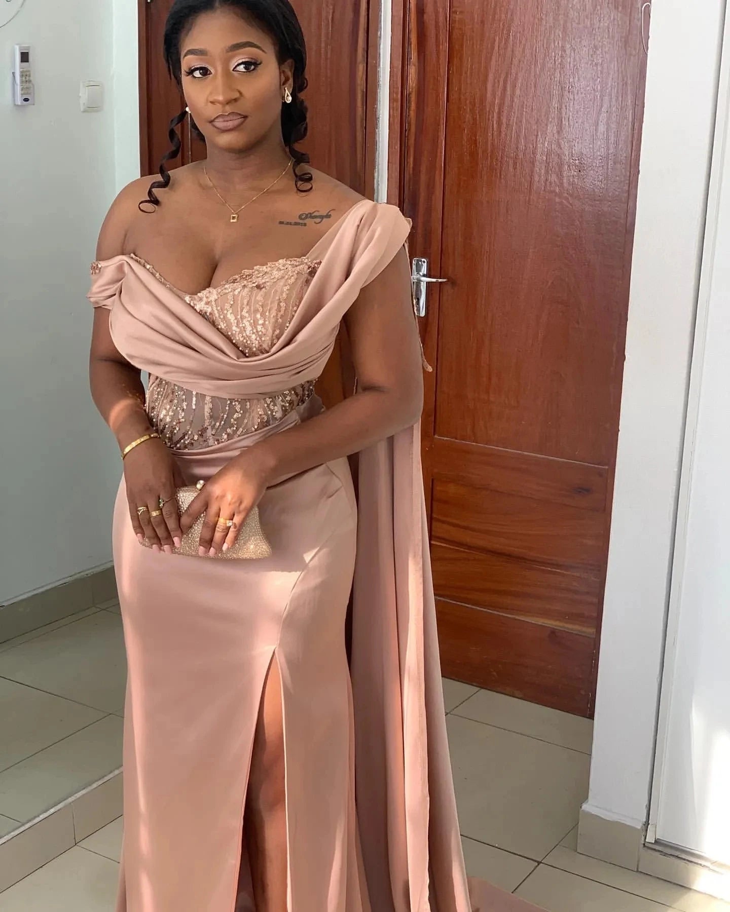 One-Shoulder Satin Mermaid Evening Gown | Crystal Pleated Formal Prom Dress | Custom Size Floor-Length Bridesmaid Gown Luxegan