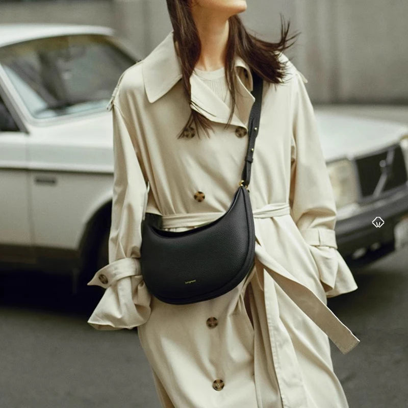 High-end Moon Bag | Light Luxury Leather Versatile Handbag & Messenger Bag Luxegan