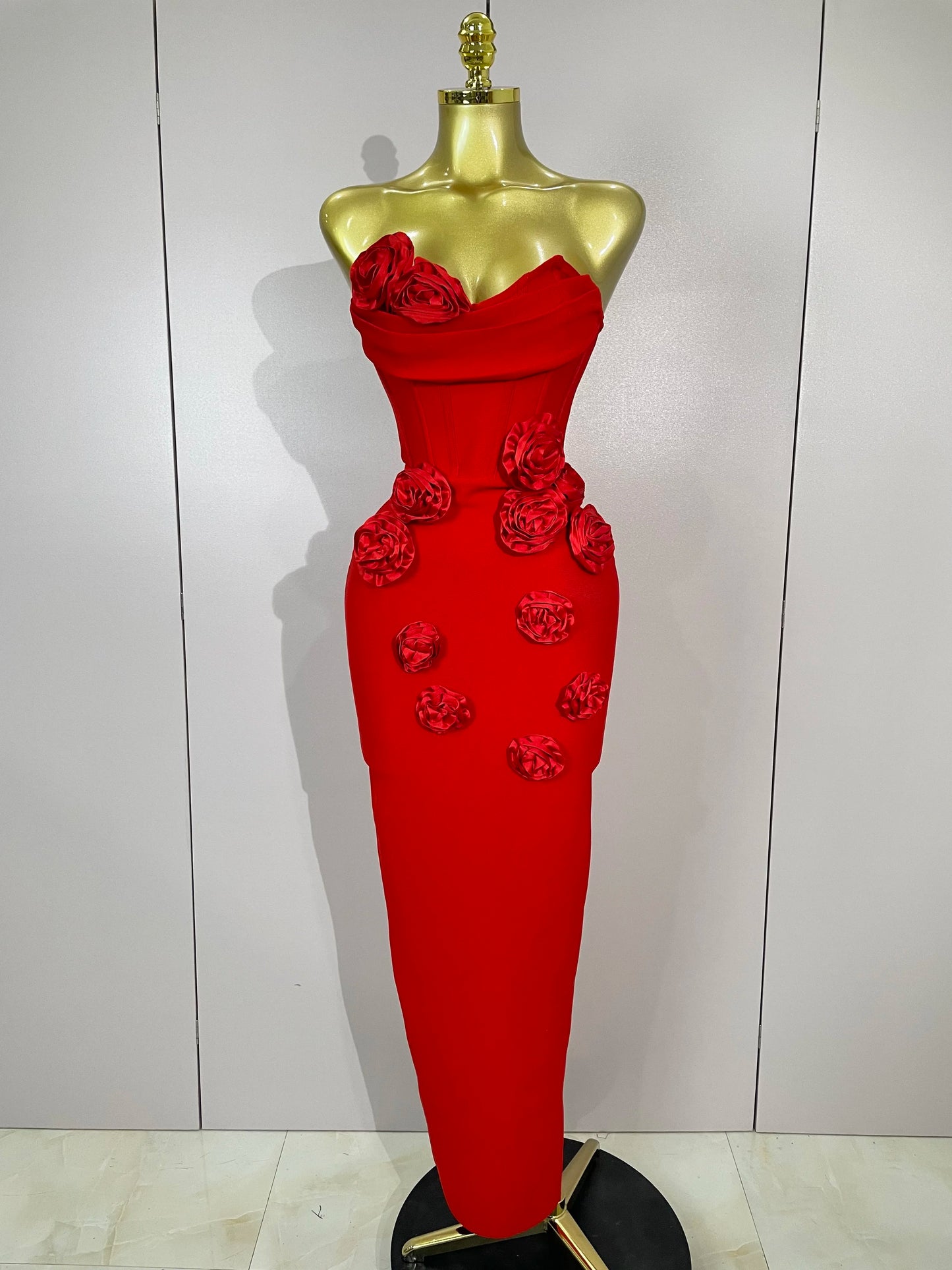 Sexy Fashion White Elegant Strapless Dress for Women | Flower Bodycon Long Dress | Premium Slight-Stretch Slim Fit Clubwear | Casual Streetwear Birthday Party Ankle-Length Straight Silhouette Gown Luxegan