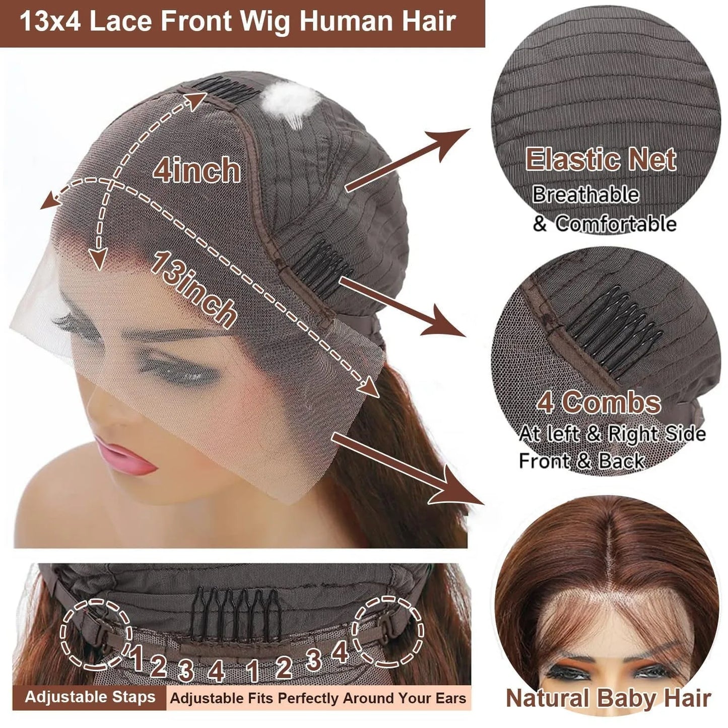 34-Inch Highlight Jerry Curly HD Lace Frontal Wig | Sophisticated 250% Density 13x4 Transparent Lace | Elegant "Chocolate Brown" Highlighted Silhouette | "Dignified" Pre-Plucked Deep Wave Human Hair for Radiant Versatile Styling Luxegan