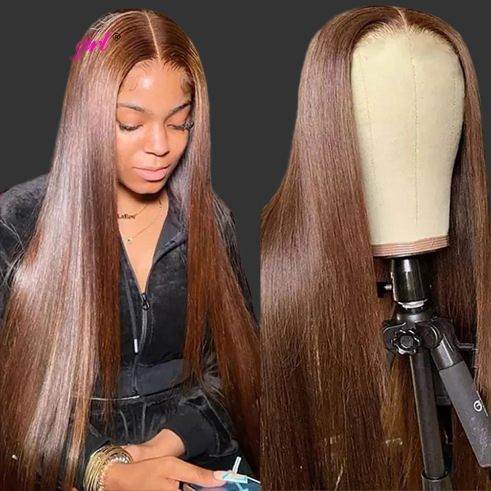 #4 Chestnut Brown Straight Lace Front Wig | 13x4 & 13x6 Transparent Swiss Lace Frontal Wig | 150% & 180% Density 100% Brazilian Remy Human Hair Long Closure Wig for Women (26+ Inch) Luxegan