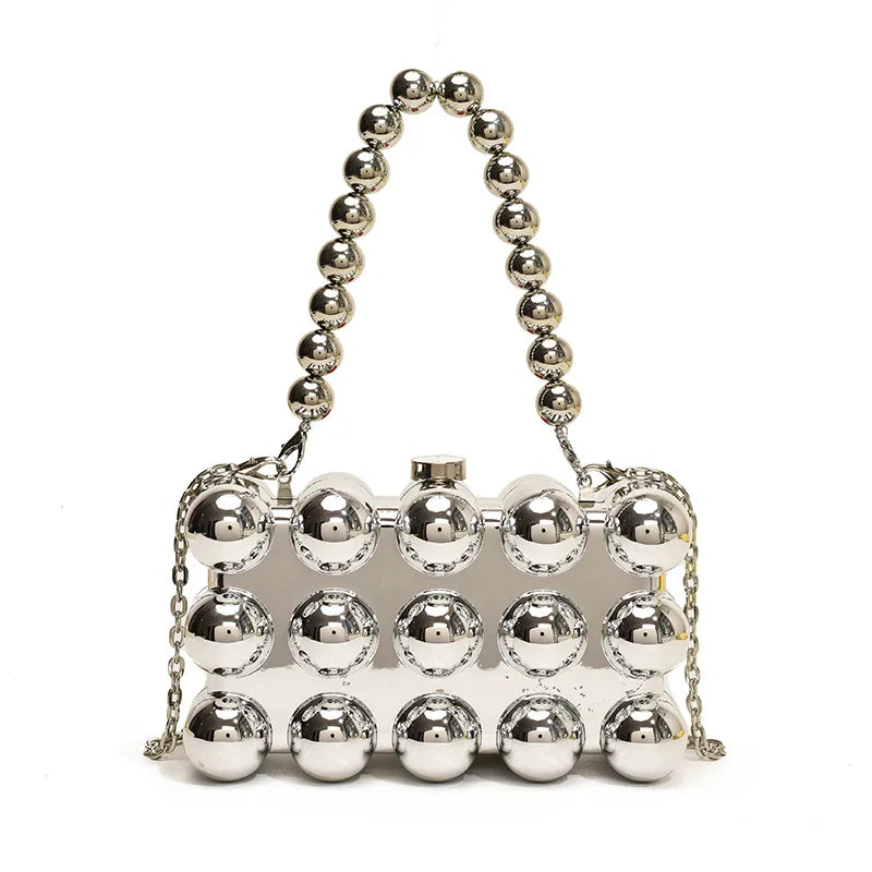 Luxury Acrylic 'Cake Box' Bag | Elegant Gold Beaded Chain Handbag Luxegan